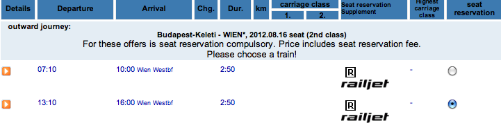 Hungarian trains - with obligatory seat reservation