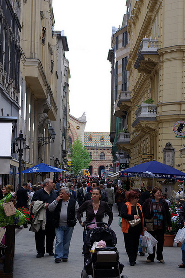 Bustling Vaci utca on the Pest side - photo by Bill Warrel