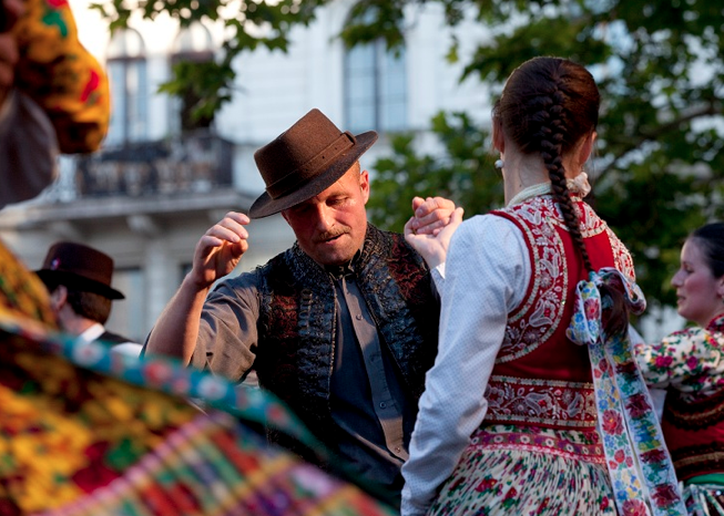 Danube Carnival Folk Dancers Festival Vorosmarty Square Budapest
